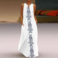 Women's Long Dress Maxi Dress Yellow White Sleeveless Floral Pocket Spring Summer V Neck Romantic Weekend 2022 S M L XL XXL 3XL 4XL 5XL Lightinthebox - thumbnail