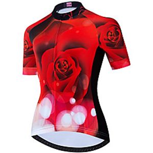 21Grams Women's Short Sleeve Cycling Jersey Summer Spandex Black / Red Rose Bike Top Mountain Bike MTB Road Bike Cycling Quick Dry Moisture Wicking Sports Clothing Apparel / Stretchy / Athleisure miniinthebox
