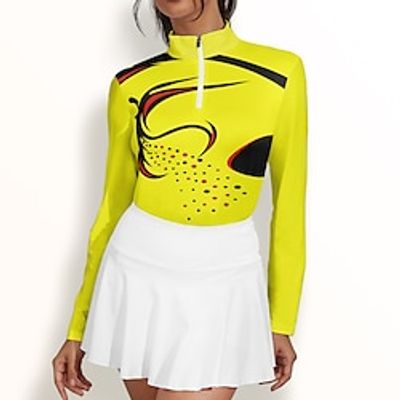 Women's Polo Shirt Golf Shirt Breathable Quick Dry Moisture Wicking Long Sleeve Golf Apparel Golf Clothes Regular Fit 14 Zip Stand Collar Printed Spring Autumn Tennis Golf Pickleball Lightinthebox