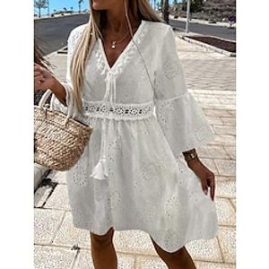 Women's Casual Dress Lace Dress Summer Dress Plain Lace Patchwork V Neck Mini Dress Fashion Modern Daily Holiday 34 Length Sleeve Loose Fit White Summer Spring S M L XL XXL Lightinthebox