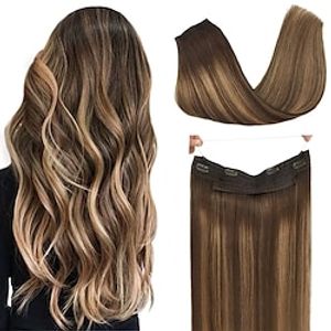 Clip In Halo Hair Extensions Remy Human Hair 1PC Pack Straight Brown Natural Hair Extensions miniinthebox