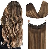 Clip In Halo Hair Extensions Remy Human Hair 1PC Pack Straight Brown Natural Hair Extensions miniinthebox - thumbnail