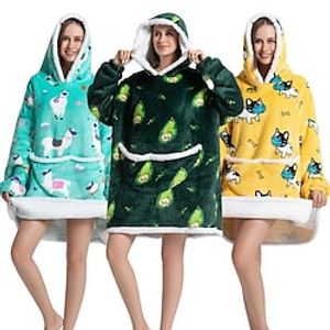 Women Hooded Blanket Wearable Blanket Hoodie, Sleepwear Fleece Sherpa Blanket Sweatshirt with Hood Pocket and Sleeves Lightinthebox