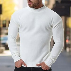Men's Pullover Sweater Jumper Fall Sweater Jumper Ribbed Knit Regular Knitted Slim Fit Plain Crew Neck Basic Modern Contemporary Work Daily Wear Clothing Apparel Winter Black White S M L Lightinthebox