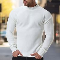 Men's Pullover Sweater Jumper Fall Sweater Jumper Ribbed Knit Regular Knitted Slim Fit Plain Crew Neck Basic Modern Contemporary Work Daily Wear Clothing Apparel Winter Black White S M L Lightinthebox - thumbnail
