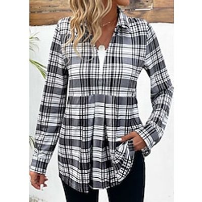 Women's Shirt Blouse Plaid Black Flowing tunic Print Long Sleeve Casual Fashion Shirt Collar Regular Fit Fall Winter Lightinthebox Women's Shirt Blouse Plaid Black Flowing tunic Print Long Sleeve Casual Fashion Shirt Collar Regular Fit Fall Winter Lightinthebox