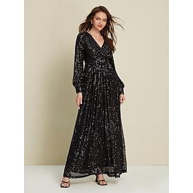 Sequin Wedding Guest V Neck Maxi Dress