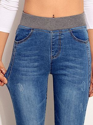 Casual Solid Color Denim High Waist Stretch Leggings Casual Solid Color Denim High Waist Stretch Leggings
