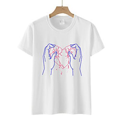 Women's Valentine's Day Painting Couple T shirt Heart Print Round Neck Basic Tops Green White Black Lightinthebox