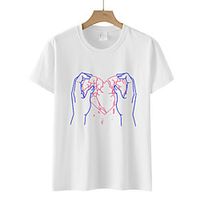 Women's Valentine's Day Painting Couple T shirt Heart Print Round Neck Basic Tops Green White Black Lightinthebox - thumbnail