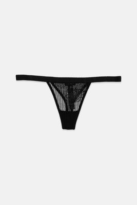 Womens Embroidered Pull On Thong  Black