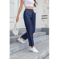 Women's Relaxed Linen Cotton Blend Solid Colored Pocket Full Length Casual / Sporty Dailywear Casual Daily Navy-blue Azure S M Summer Spring Lightinthebox