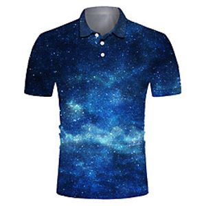 Men's Golf Shirt Tennis Shirt 3D Print Starry Sky Button-Down Short Sleeve Street Tops Casual Fashion Cool Breathable Blue / Sports miniinthebox