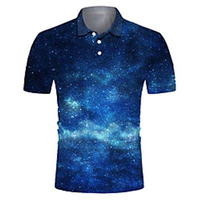 Men's Golf Shirt Tennis Shirt 3D Print Starry Sky Button-Down Short Sleeve Street Tops Casual Fashion Cool Breathable Blue / Sports miniinthebox