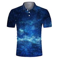 Men's Golf Shirt Tennis Shirt 3D Print Starry Sky Button-Down Short Sleeve Street Tops Casual Fashion Cool Breathable Blue / Sports miniinthebox - thumbnail