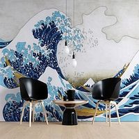 Landscape Wallpaper Mural Art Deco Japanese Waves Wall Covering Sticker Peel and Stick Removable PVC/Vinyl Material Self Adhesive/Adhesive Required Wall Decor for Living Room Kitchen Bathroom miniinthebox