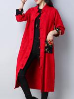 Women Stitching Chinese Frog Long Thin Coat - thumbnail