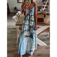 Women's A Line Dress Maxi long Dress Green Blue Purple Short Sleeve Floral Print Spring Summer Spaghetti Strap Stylish Elegant Vacation 2022 S M L XL XXL 3XL miniinthebox - thumbnail