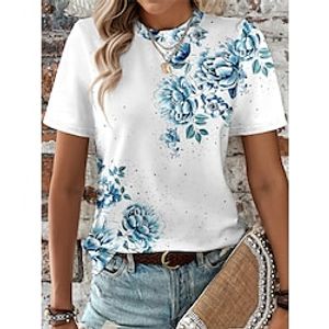 Women's T shirt Tee Floral Pink Blue Purple Print Short Sleeve Daily Weekend Fashion Round Neck Regular Fit Summer Lightinthebox