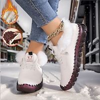Women's Sneakers Flats Plus Size Handmade Shoes Outdoor Daily Fleece Lined Winter Flat Heel Round Toe Plush Casual Comfort Walking PU Lace-up Solid Color Black Red Brown Lightinthebox - thumbnail