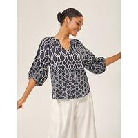 Monochrome Print Lantern Sleeve Top
