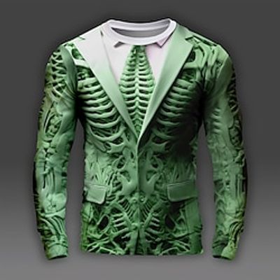 Graphic Skull Bone Skeleton Skulls Daily Designer Artistic Men's 3D Print Party Casual Holiday T shirt Dark Brown Light Brown Green Long Sleeve Crew Neck Shirt Spring   Fall Clothing Apparel Normal Lightinthebox