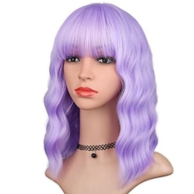 Women Short Wavy Curly Bob Wig Purple Wigs 14 Inch Shoulder Length Colored Wig Party Cosplay Halloween Wigs Christmas Party Wigs miniinthebox