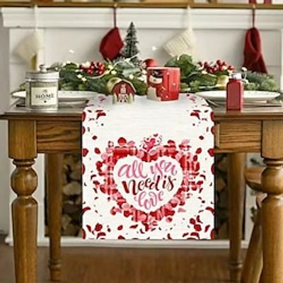 Valentines Day Table Runner Holiday Table Runner Seasonal Farmhouse Burlap Table Cloth for Wedding Anniversary Home Kitchen Dinner Table Party Decor Lightinthebox