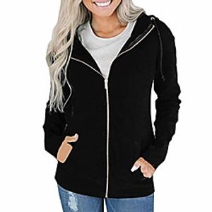 fonma fashion women zipper long sleeve sweatshirt coat outwear hooded jacket overcoat black Lightinthebox