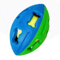 Miss Bear Colorful Hollow-out Concave Rugby Ball Dog Toy With Tennis Ball Green-Blue - Medium Dogs