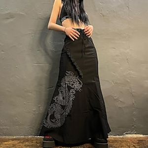 Women's Skirt Cargo Skirt Long Skirt Maxi Polyester Black Skirts Summer Ruffle Print Fashion Cargo Summer Casual Daily Weekend S M L miniinthebox