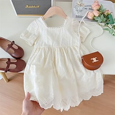 Girl's Hollowed Out Bubble Sleeve Dress For Summer Wear Lace Short Sleeved Children's Summer Dress Lightinthebox