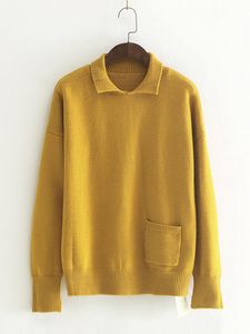 Brief Solid Color Turn-down Collar Women Sweaters