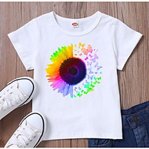 Kids Girls' T shirt Tee Short Sleeve Butterfly Graphic White Black Children Tops Summer Basic Casual  Daily Daily Wear Lightinthebox