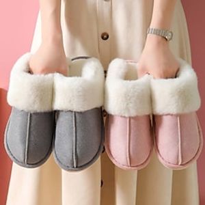 Women's Slippers Slip-Ons Furry Feather Fuzzy Slippers Fluffy Slippers House Slippers Daily Indoor Flat Heel Round Toe Casual Comfort Minimalism PU Loafer Solid Color Pink Brown khaki miniinthebox
