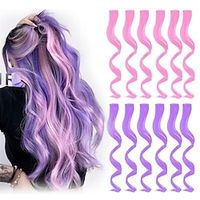 Colored Clip in Hair Extensions 12 Pieces Streak for Women Kids Girls 16 Inch Wavy Curly Party Highlights miniinthebox - thumbnail