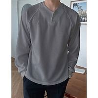 Men's T shirt Tee Waffle Henley Shirt Henley Shirt Tee Top Long Sleeve Shirt Plain Henley Street Vacation Long Sleeve Clothing Apparel Fashion Designer Basic Lightinthebox - thumbnail