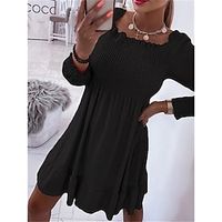 Women's Black Dress khaki White Black Long Sleeve Pure Color Ruched Ruffle Winter Fall Off Shoulder Stylish Modern Fall Dress Slim 2022 S M L XL 2XL / Winter Dress miniinthebox - thumbnail