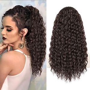 Curly Ponytail Extension Drawstring Ponytail Extension for Black Women Dark Brown Synthetic Clip in Ponytail Extension 20 Inch Long Curly Wavy Fake Ponytail Hairpieces for Daily Use Lightinthebox