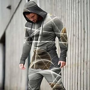 Men's Tracksuit Hoodies Set Graphic Patterned Geometric 2 Piece Print Sports  Outdoor Casual Sports 3D Print Sportswear Basic Essential Hoodies Sweatshirts  Blue Gray miniinthebox