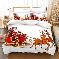 Christmas Elk 3-Piece Duvet Cover Set Hotel Bedding Sets Comforter Cover with Soft Lightweight Microfiber For Holiday Decoration(Include 1 Duvet Cover and 1or 2 Pillowcases) miniinthebox - thumbnail