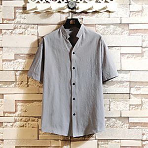 Men's Shirt non-printing Solid Color Plus Size Short Sleeve Casual Tops Simple Lightweight Chinese Style Comfortable Gray White Black / Stand Collar miniinthebox