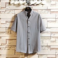 Men's Shirt non-printing Solid Color Plus Size Short Sleeve Casual Tops Simple Lightweight Chinese Style Comfortable Gray White Black / Stand Collar miniinthebox - thumbnail