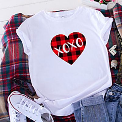 Women's Valentine's Day Couple T shirt Plaid Graphic Color Block Print Round Neck Basic Tops 100% Cotton White Black Pink miniinthebox