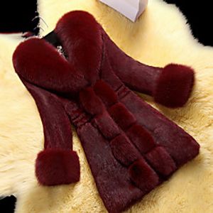 Women's Faux Fur Coat Daily Long Coat V Neck Regular Fit Jacket Long Sleeve Solid Colored Wine Gray miniinthebox
