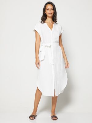 Gauze Midi Shirtdress