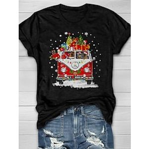 Women's T shirt Tee Christmas Shirt Dog Black Print Short Sleeve Christmas Weekend Festival  Holiday Round Neck Regular Fit Summer Lightinthebox