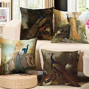 Peacock Colorful Double Side Pillow Cover 4PC Soft Decorative Square Cushion Case Pillowcase for Bedroom Livingroom Sofa Couch Chair Lightinthebox