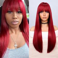 Cosplay Costume Wig Synthetic Wig Straight Neat Bang Machine Made Wig 26 inch Red Synthetic Hair Women's Red Lightinthebox