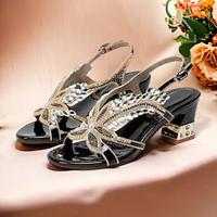 Women's Wedding Shoes Sandals Dress Shoes Sparkling Shoes Wedding Party Rhinestone Block Heel Round Toe Elegant Vintage Microbial Leather Ankle Strap Black Red Purple Lightinthebox